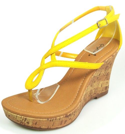 QUPID KEILA 235 YELLOW STRAPPY PLATFORM WEDGE SANDAL  