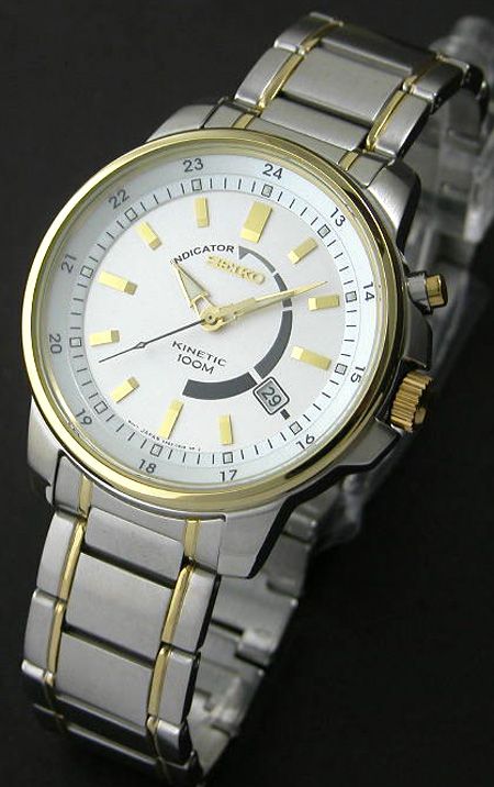 NEW SEIKO KINETIC HARDLEX 2 TONE 100M MENS WATCH SKA380  