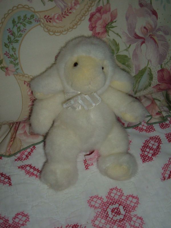 Russ Fluffles White Plush Lamb 9 Bow Cute Face  