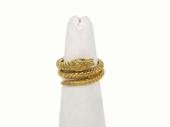 STYLISH VINTAGE 14K GOLD & RUBY SNAKE SPIRAL BAND RING  