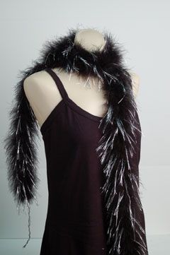 MARABOU FEATHER BOA   BLACK w/ Silver LUREX Costume/Hat  