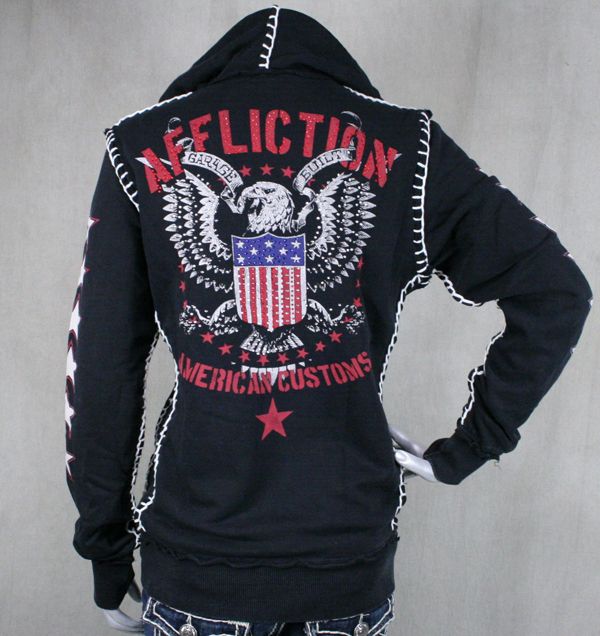 AFFLICTION womens Hoodie LIVE FAST yarn stitch Stones NEW  