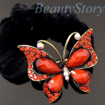   SHIPPING rhinestone crystals butterfly hair scrunchie ponytail  