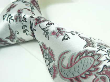 Landisun 74K Silver Red Black Floral Mens Silk Tie Set Tie+Hanky 