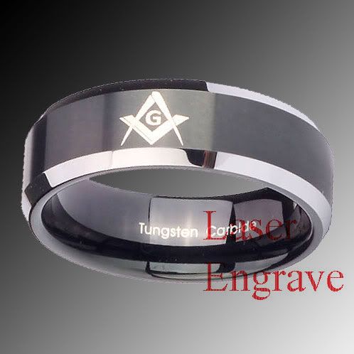 8MM TUNGSTEN FREEMASON MASONIC MENS BAND RING SZ 7 13  