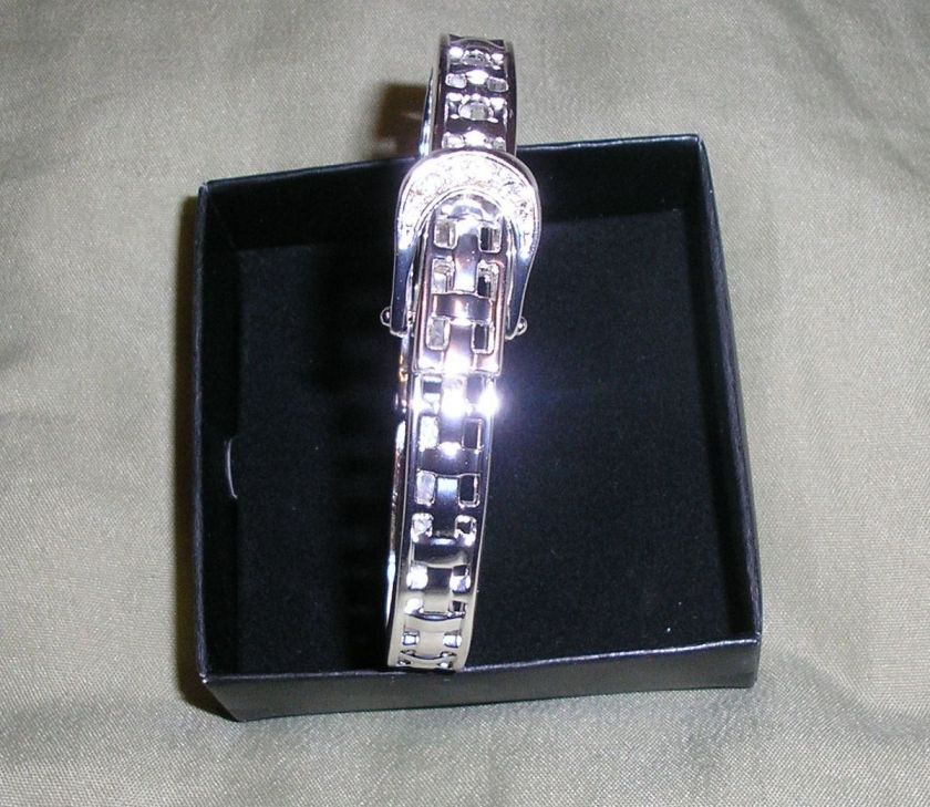 B13 AVON BASKETWEAVE BUCKLE BANGLE SILVERTONE BRACELET  