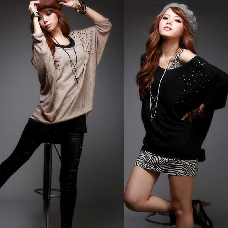 CHIC BATWING SLEEVE COTTON TOP BLOUSE WF1424  