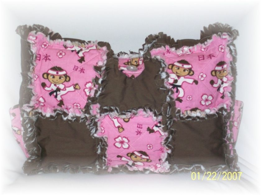 Pink Brown Ninja Monkey Cute Rag Quilt Diaper Bag Tote  