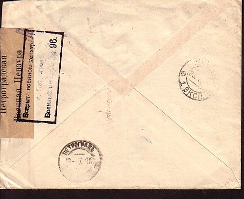 WWI Petrograd censor cover Russia to Copenhagen Denmark  