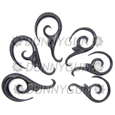 4G TIGER LILY SPIRAL BLACK HORN PLUGS 4 gauge bone ear  