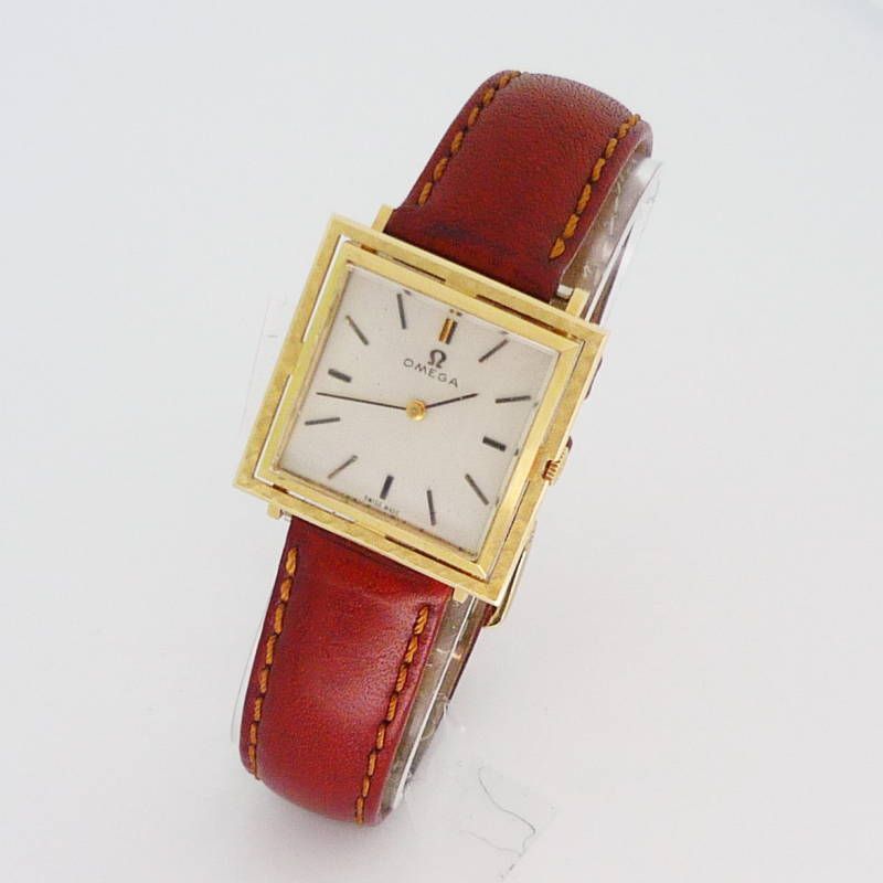 OMEGA CO.14K MENS MECHANICAL CLASSIC SQUARE SHAPED WRIST WATCH  