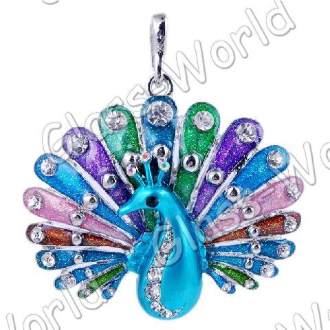 6pcs Peacock Enamel&White Gold Plated 43*54MM Pendants  