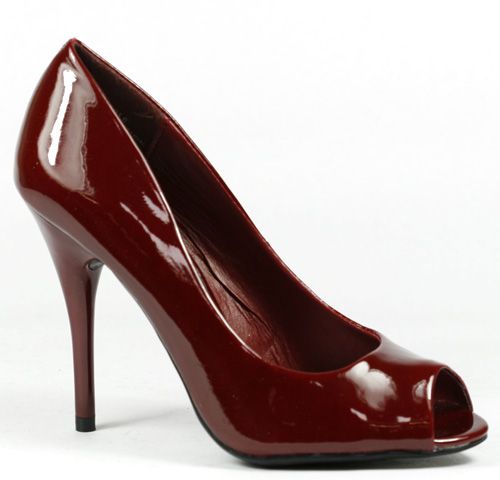 Dark Red Patent High Heel Open Toe Pump 8 us  