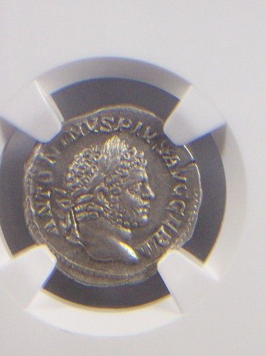 Caracalla AR Denarius, Apollo Reverse, NGC Ch XF  