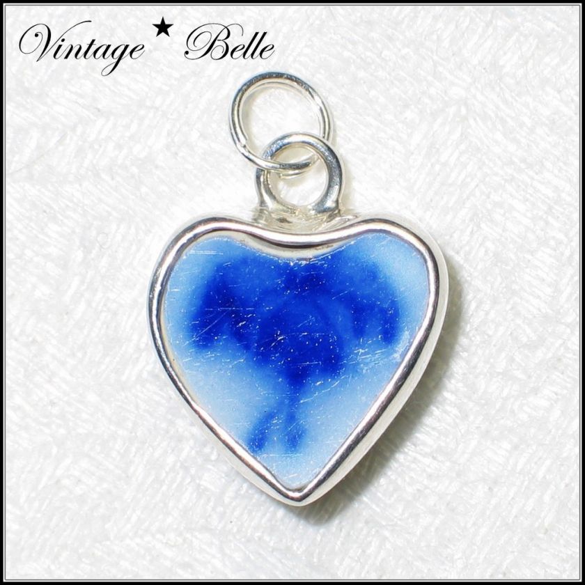 Broken China Jewelry Antique Flo Blue Sterling Charm 93  