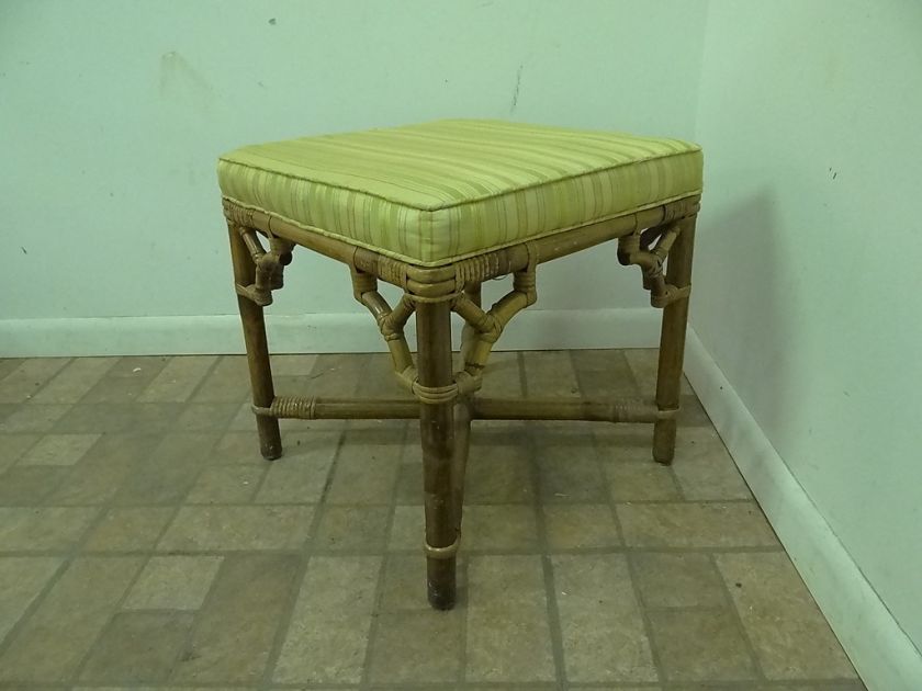 vintage regency rattan bamboo foot stool Ottoman hassock C  