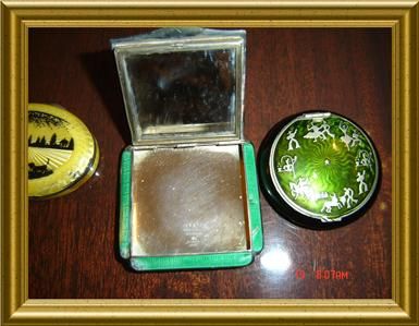 ANTIQUE SET OF 3 Guilloché ENAMEL & STERLING COMPACT  