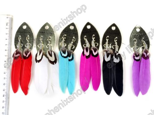   30pairs colored mix style pheasant feather dangle earrings  