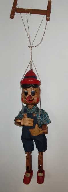 OLD 1960 RARE RUSTIC WOODEN PINOCCHIO STRINGED PUPPET.  