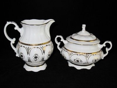 Gold Flower Creamer & Sugar, MZ Austria/Czechoslovakia  