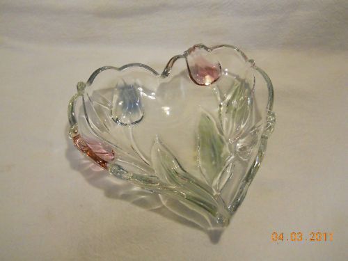 Clear Glass Heart Shaped Candy Dish     
