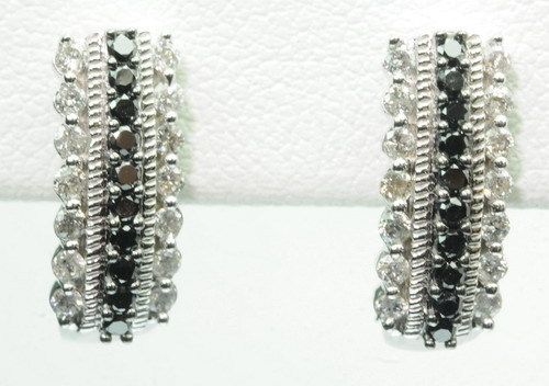   14K WHITE GOLD DIAMOND BLACK ONYX CLUSTER ESTATE EARRINGS J203008