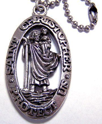 Mens Pewter ST CHRISTOPHER MEDAL on 20 BALL CHAIN  