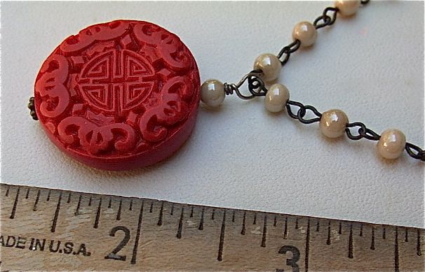   Cinnabar ~Chinese Coin~ Mauve Glass Pearls Elegant Museum Necklace
