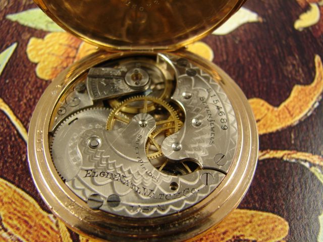 1899 ELGIN EXTRAORDINARY GOLD APPLIQUE DIAL HUNTER POCKET WATCH 