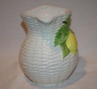 716 ITALIAN Basket Weave Ceramic Lemon Design Pitcher  