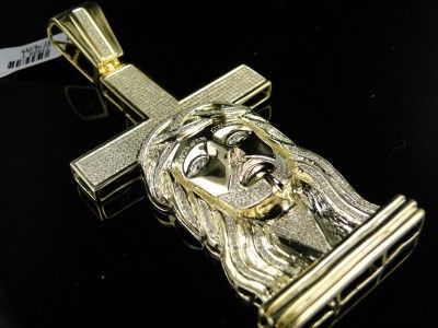 MENS YELLOW GOLD FINISH DIAMOND JESUS FACE CROSS 3.50CT  