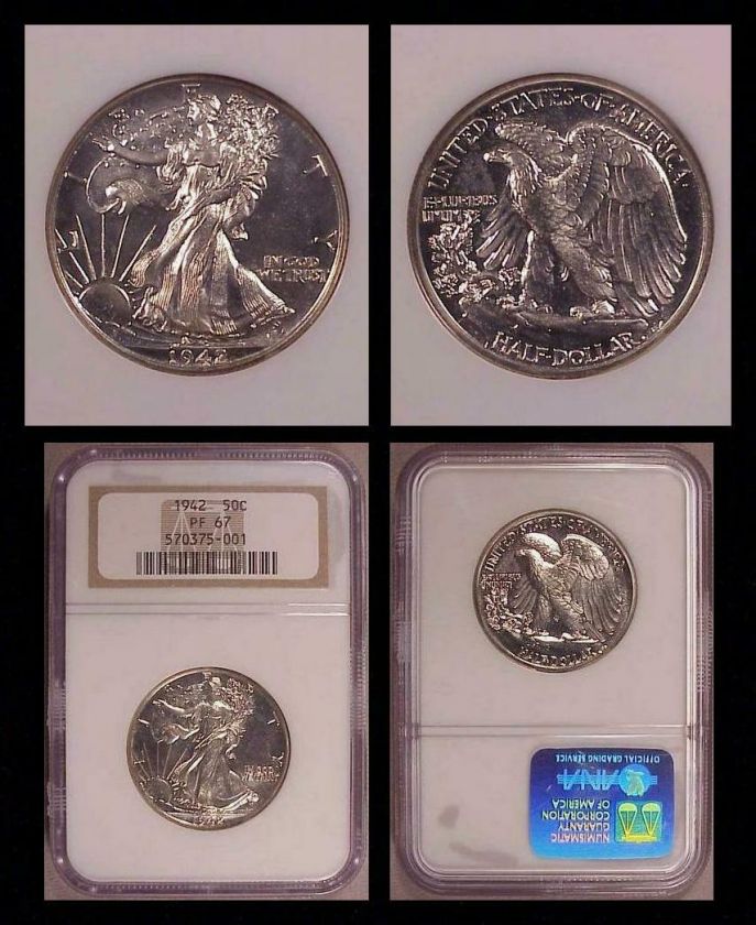 1942 PROOF Walking Liberty Half Dollar  NGC PF 67  