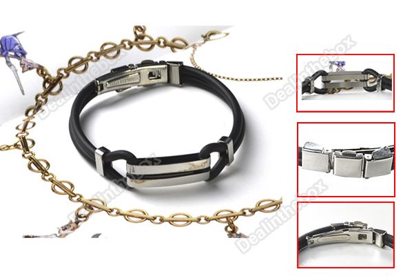   Stainless Steel Rubber Bracelet Cuff Wristband Fashion Gift New  