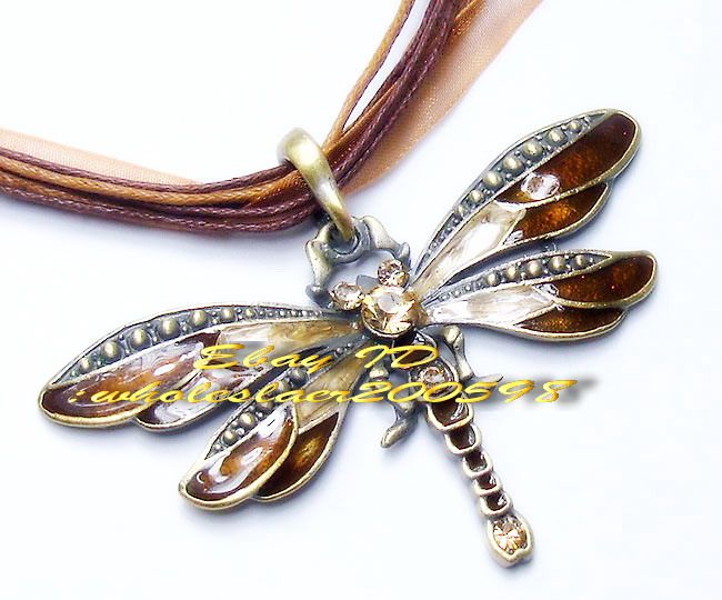 WHOLESALE 12strds Dragonfly Rhinestone&Alloy Necklaces  