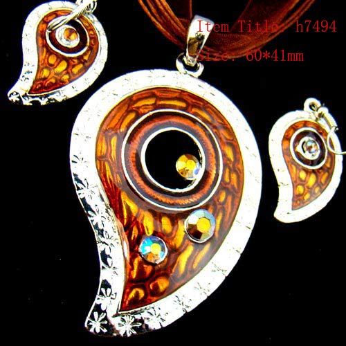  60*41mm Fashion Wedding Women Leaf Gem Rhinestone Enamel Necklace 