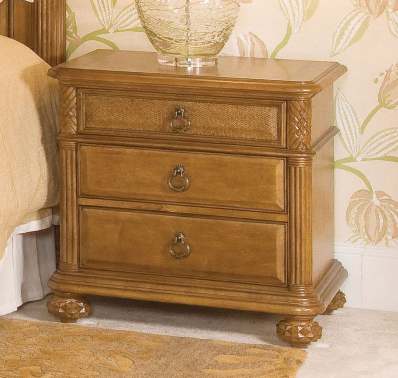 Honey Oak Biedermeier 3 Drawer Nightstand  