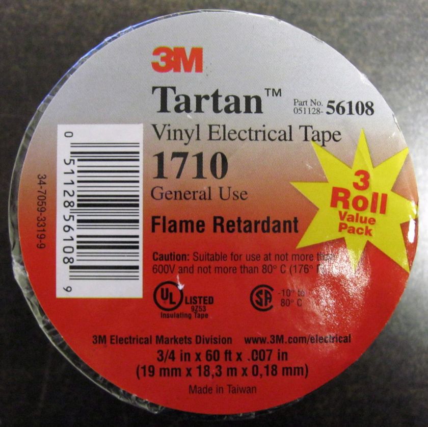 New 3M 3 Pack Tartan Vinyl Electrical Tape #1710  