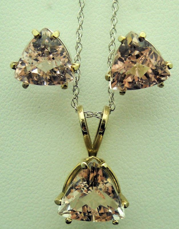 MORGANITE PENDANT & EARRINGS SET SOLID 14KW GOLD  