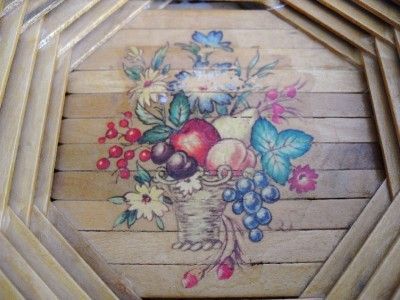 FRUIT FLOWER DECAL WOOD POPSICLE STICK BOWL VINTAGE OLD  