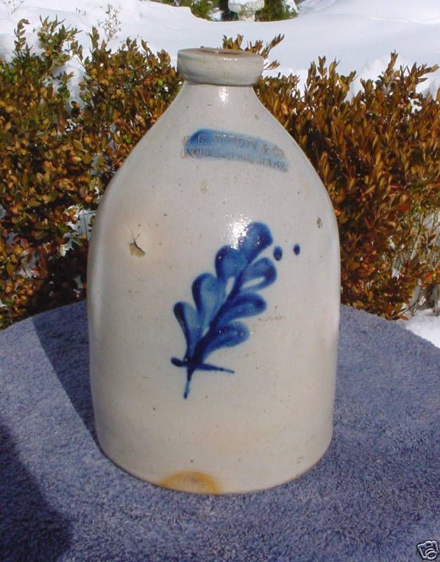 NORTON, Worcester, Mass. Stoneware JUG w/ LEAF  