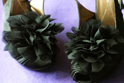 Black chiffon flower corsage formal cocktail shoe Clips  