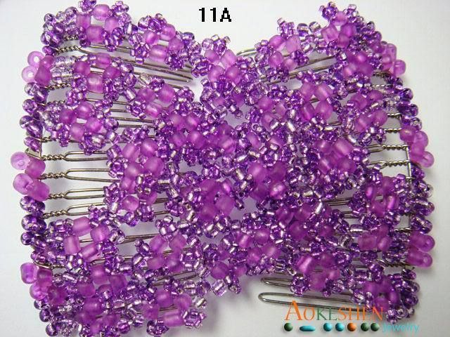 1pcs PURPLE EZ MAGIC HAIR COMBS CLIPS DOUBLE STRETCHY BEADED 11A 