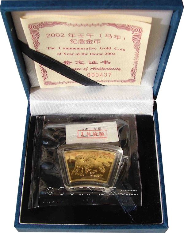 China 2002 1/2 oz Gold Proof Horse 200 Yuan Coin  