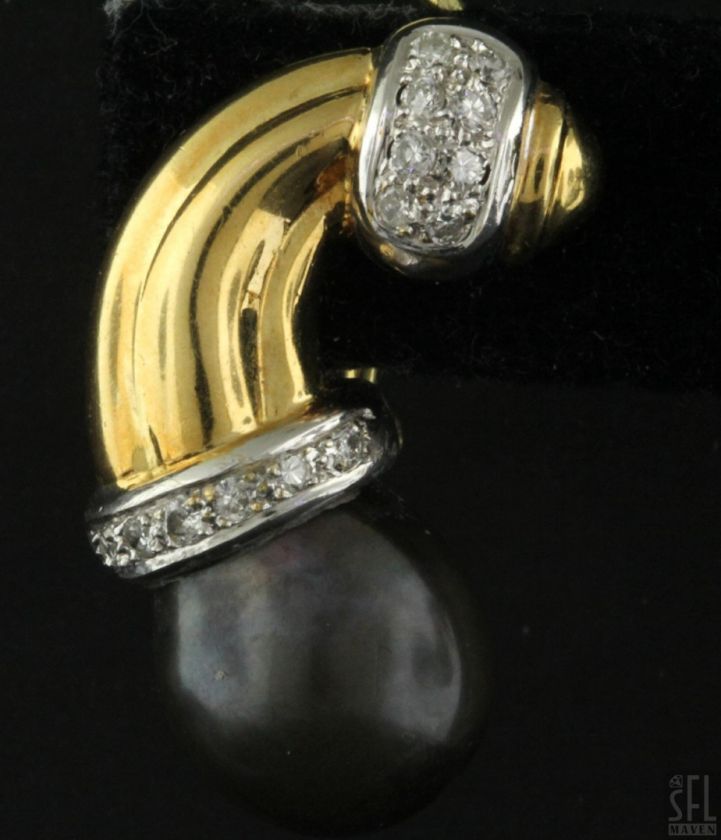 HEAVY 18K 2 TONE GOLD .56CT DIAMOND/12.5mm WHITE/BLACK PEARL 