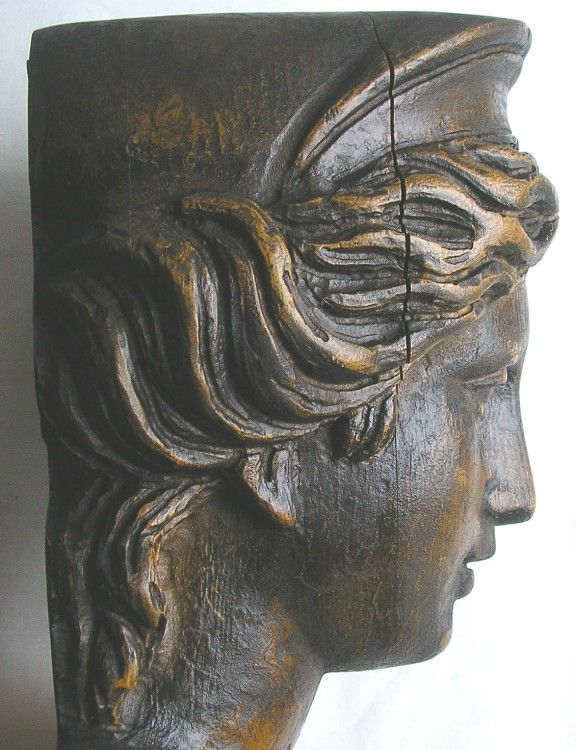 CARYATID STATUE COLUMN BUST SUPERB CARVED WOOD ANTIQUE PEDIMENT  