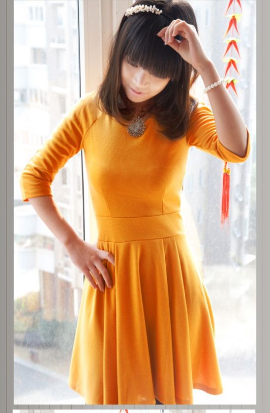   / Yellow Mustard Knitted Bodycon Retro Skater Forever Dress BrandNew