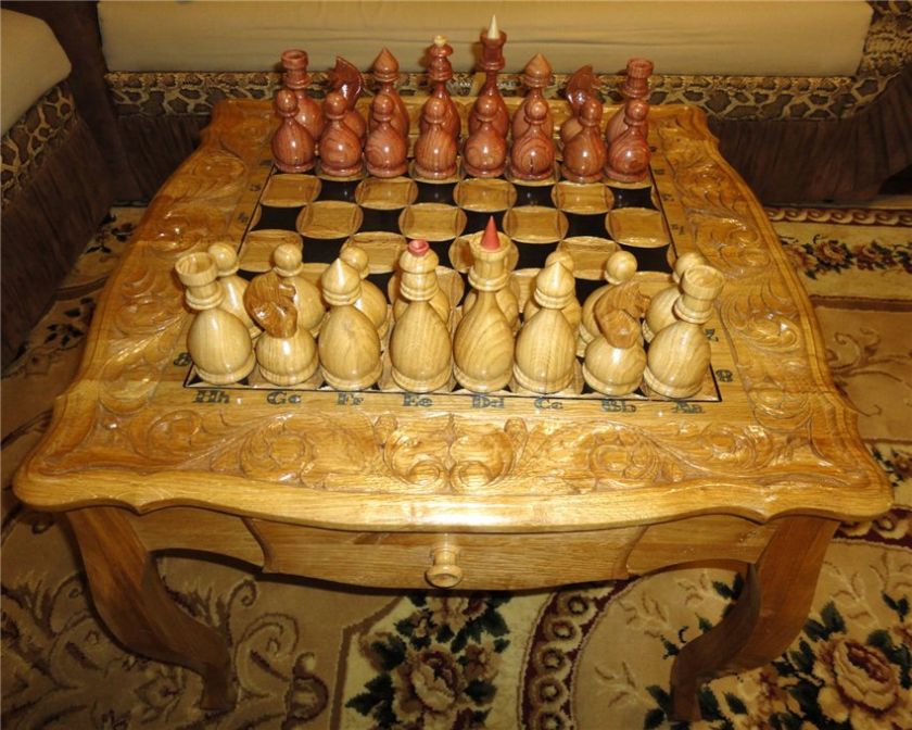 Solid New Hand Carved handmade CHESS SET Table Wood OAK  