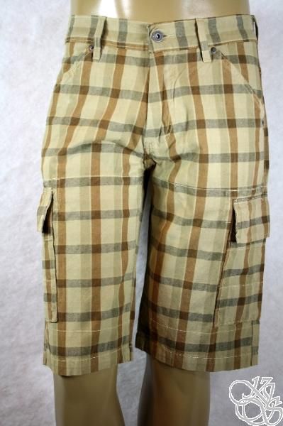 LEVIS JEANS Cargo Sits Below Waist Relaxed Fit Khaki Plaid Mens Shorts 