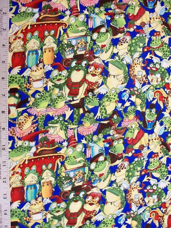 SSI 12 Days of Froggy Xmas Girl Boy Frogs Blue Celebrating Cotton 