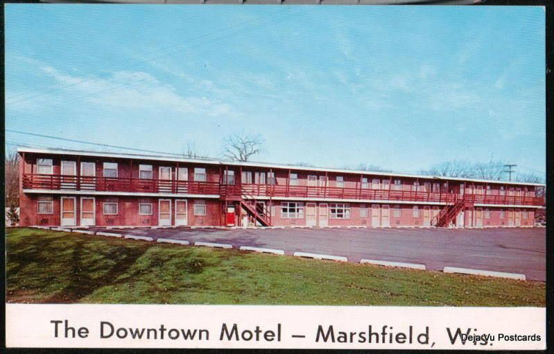 MARSHFIELD WI Downtown Motel Vintage Wisconsin Postcard  